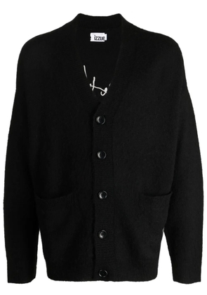 izzue slogan-embroidered button-up cardigan - Black