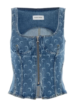 Marine Serre moon-print zip-up blouse - Blue