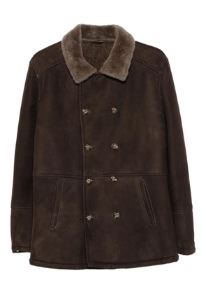 Barba double-breasted fur-collar jacket - Brown