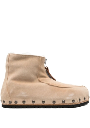 Magliano zip-front studded suede boots - Neutrals