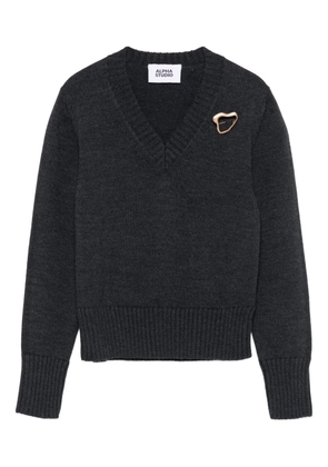 ALPHA STUDIO pin-detail V-neck sweater - Grey