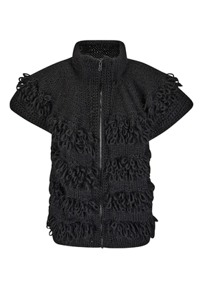 Handmade fringed zipped cardigan - Black