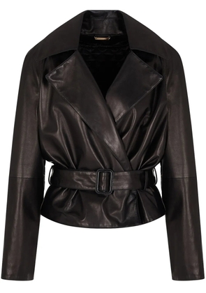 Giorgio Armani belted leather jacket - Black
