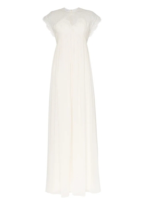 Giambattista Valli cap sleeve lace insert empire line maxi dress - White