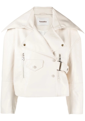 Nanushka Ado cropped biker jacket - White