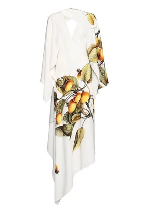Ferragamo asymmetric botanical-print midi dress - White