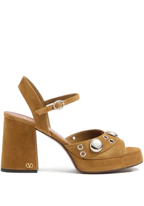Valentino Garavani logo-plaque suede sandals - Brown