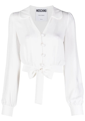Moschino cropped tied-hem silk blouse - White