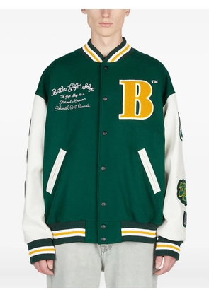 Better Gift Shop leather-sleeve appliqué varsity jacket - Green