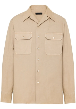 Prada appliqué-logo cotton shirt - Neutrals