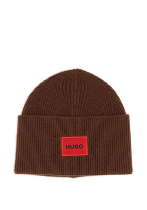HUGO logo-patch beanie hat - Brown