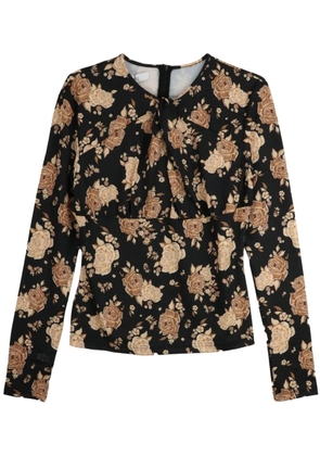 Rokh rose-print long-sleeve T-shirt - Black