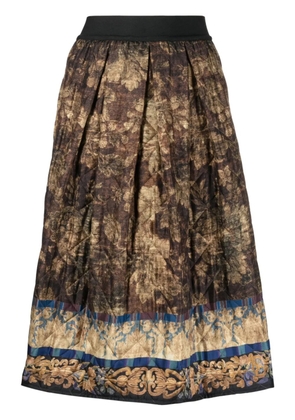 Pierre-Louis Mascia mix-print pleated midi skirt - Brown