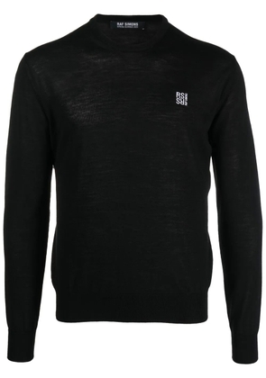 Raf Simons logo-embroidered fine-knit merino jumper - Black