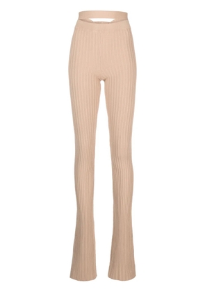 ANDREĀDAMO ribbed-knit flared trousers - Neutrals