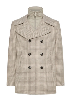 Peuterey double-breasted check-print coat - Neutrals