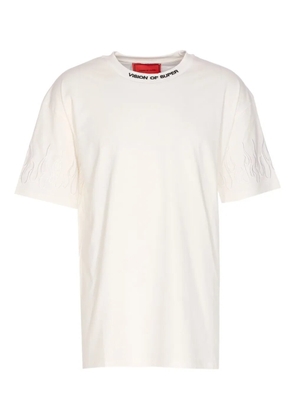 Vision Of Super flame-embroidered crew neck T-shirt - White