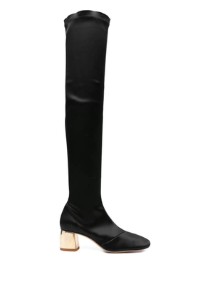 Forte Forte 55mm satin gold-heel knee-high boots - Black