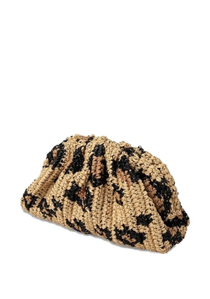 Maria La Rosa leopard-pattern raffia clutch bag - Neutrals