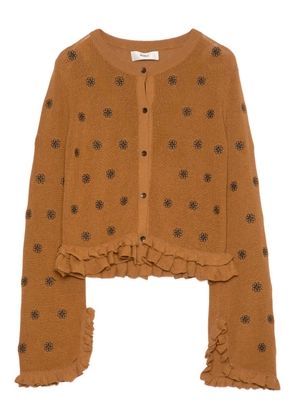 Muller Of Yoshiokubo floral-embroidered ruffled cardigan - Brown
