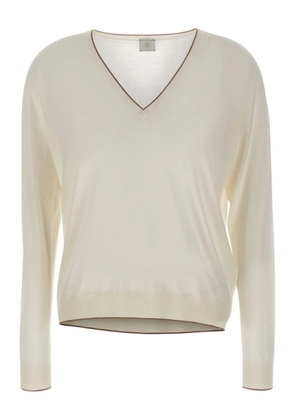 Eleventy V-neck ribbed-edge sweater - White