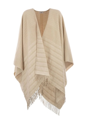 Peserico fringed wool-cashmere blend poncho - Neutrals
