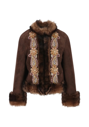 Valentino Garavani fur-trim jacket - Brown