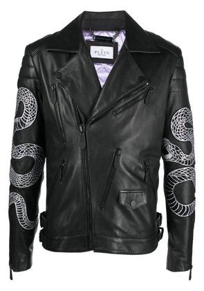 Philipp Plein snake-print biker jacket - Black