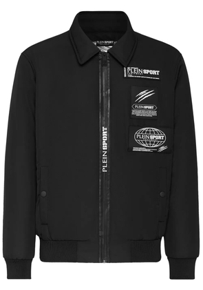 Plein Sport logo-patch matte-finish bomber jacket - Black