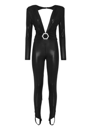 Philipp Plein shoulder-pads lamé jumpsuit - Black