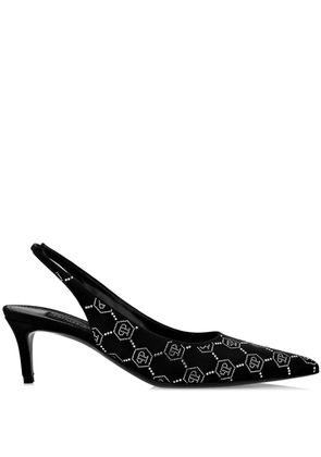 Philipp Plein 50mm monogram-pattern slingback pumps - Black