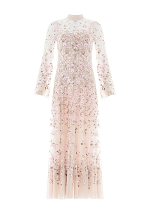 Needle & Thread Sylvia long-sleeves floral-embellishment midi dress - Neutrals