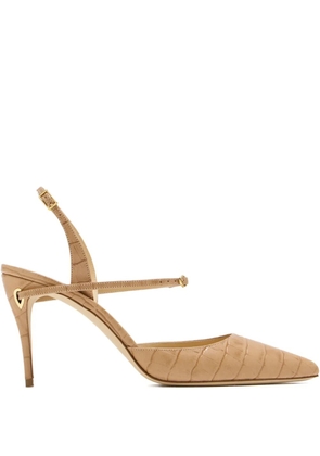 Jennifer Chamandi Vittorio crocodile-effect buckled pumps - Neutrals