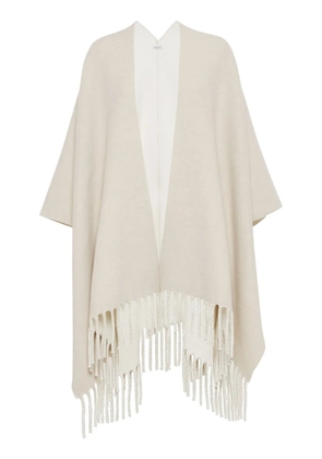 Brunello Cucinelli fringed-edge double knit cape - Neutrals