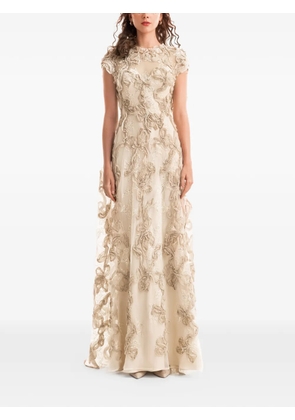 Gemy Maalouf 3D Floral Embroidered Dress - Neutrals