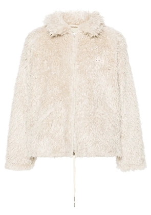 Marni logo-patch faux-shearling jacket - Neutrals