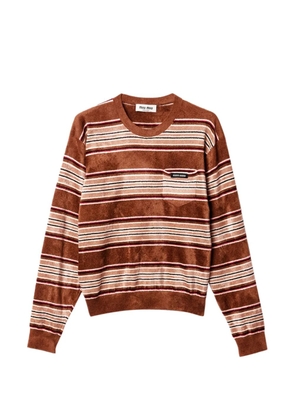 Miu Miu striped patch-pocket chenille sweater - Brown