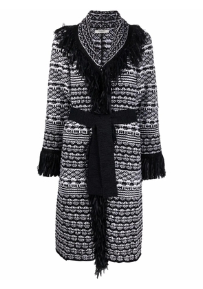 Charlott fringed intarsia-knit cardigan coat - Black