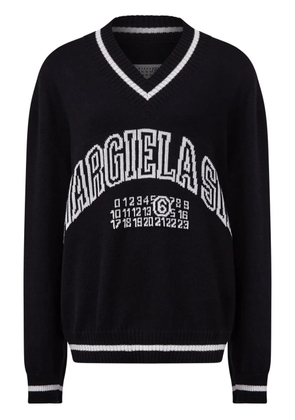 MM6 Maison Margiela logo-knit v-neck jumper - Black