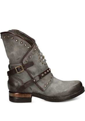 A.S.98 studded buckled leather boots - Grey
