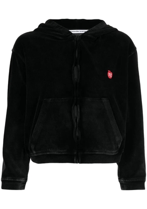 Alexander Wang logo-appliqué velour zip hoodie - Black
