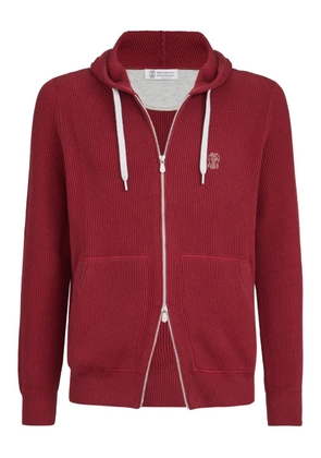 Brunello Cucinelli English-rib two-way zip hoodie - Red