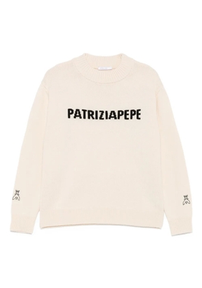Patrizia Pepe logo-embroidered crew-neck sweater - Neutrals