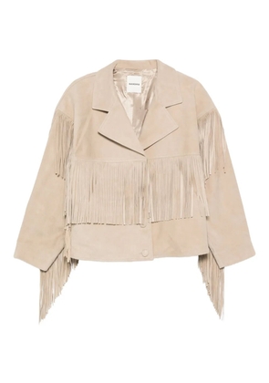 SANDRO fringed suede jacket - Neutrals