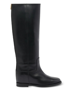 Via Roma 15 V-logo leather knee-high boots - Black