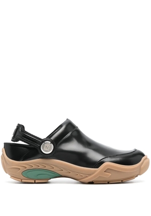 FENDI FF-embroidered leather clogs - Black