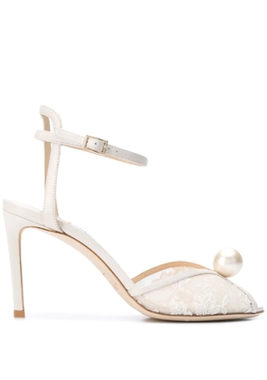 Jimmy Choo Sacora 85mm pearl-embellished sandals - Neutrals