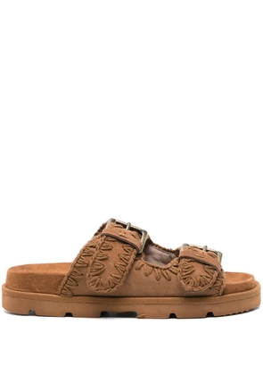 Mou whipstitch-trim suede slides - Brown