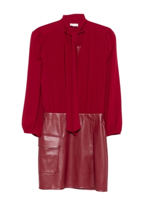 LIU JO tie-neck leather-panel mini dress - Red
