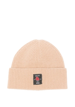 MSGM ribbed-wool logo-patch beanie hat - Neutrals